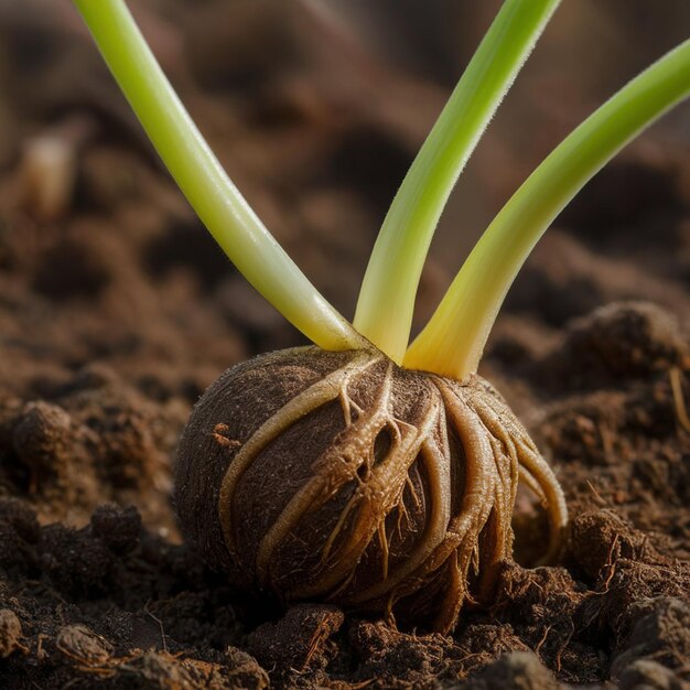 Foto una planta que crece en el suelo con el suelo ensuciado