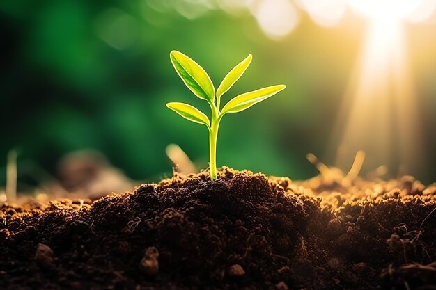 Foto planta que crece en terreno agrícola o bosque con luz solar durante el día planta que está creciendo día mundial de la tierra