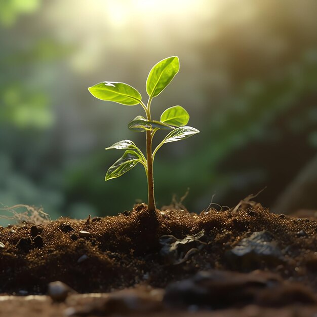 Planta que crece en terreno agrícola o bosque con luz solar durante el día Planta que está creciendo Día Mundial de la Tierra