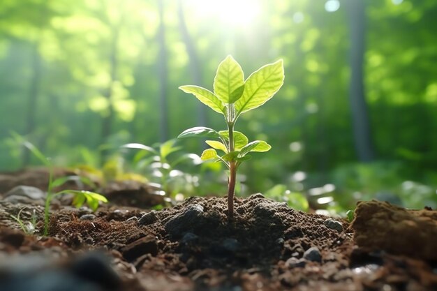 Planta que crece en terreno agrícola o bosque con luz solar durante el día Planta que está creciendo Día Mundial de la Tierra