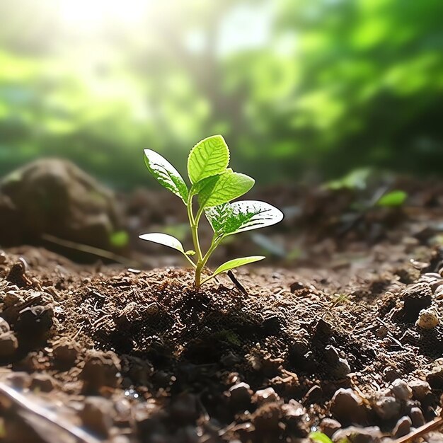 Planta que crece en terreno agrícola o bosque con luz solar durante el día Planta que está creciendo Día Mundial de la Tierra