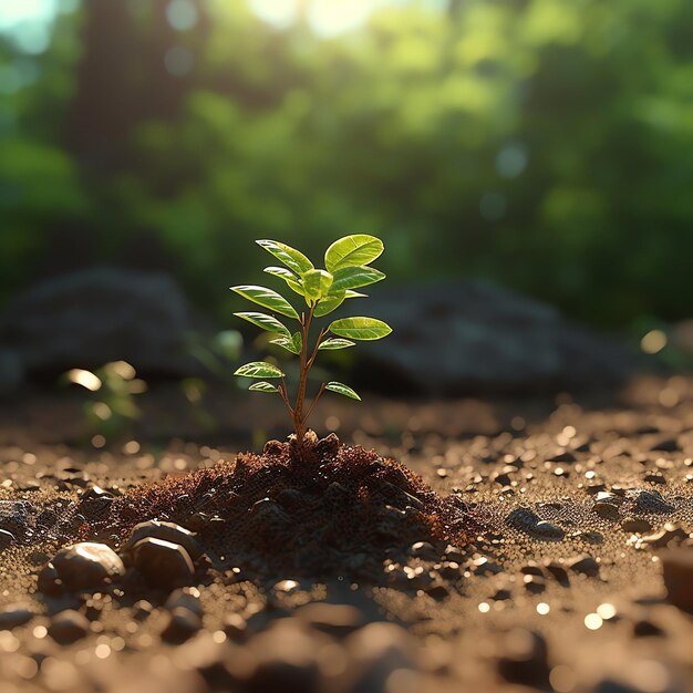 Planta que crece en terreno agrícola o bosque con luz solar durante el día Planta que está creciendo Día Mundial de la Tierra