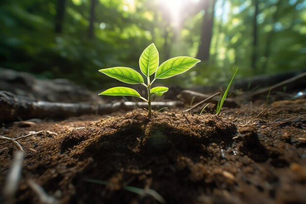 Planta que crece en terreno agrícola o bosque con luz solar durante el día Planta que está creciendo Día Mundial de la Tierra