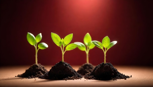 Foto una planta que crece en la tierra con un fondo rojo