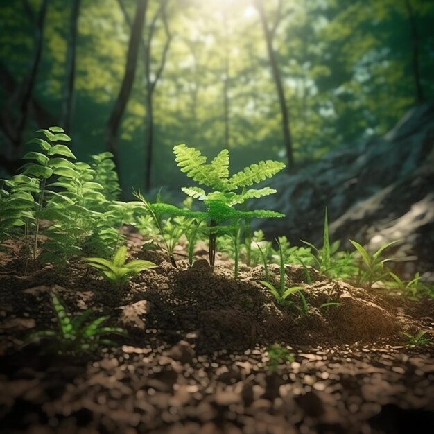 Foto planta que crece en tierras agrícolas o bosques con luz solar durante el día planta que está creciendo día mundial de la tierra