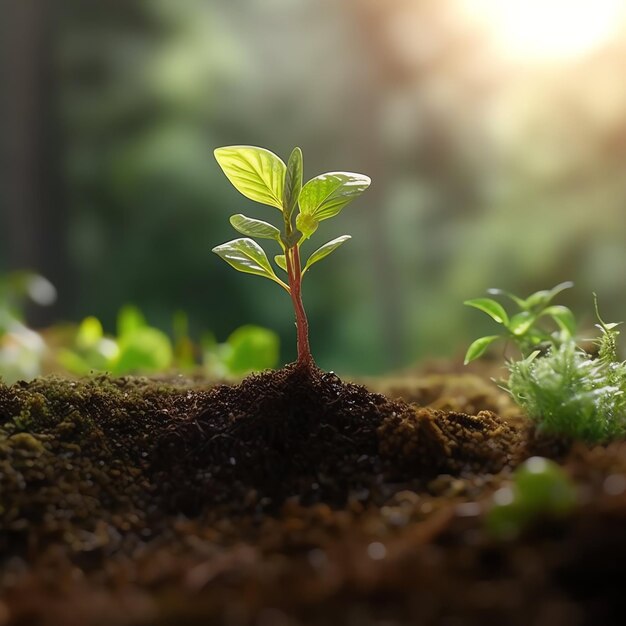 Planta que crece en tierras agrícolas o bosques con luz solar durante el día Planta que está creciendo Día Mundial de la Tierra