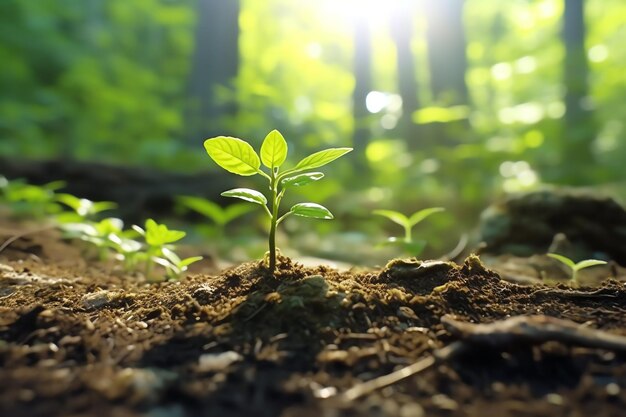 Planta que crece en tierras agrícolas o bosques con luz solar durante el día Planta que está creciendo Día Mundial de la Tierra