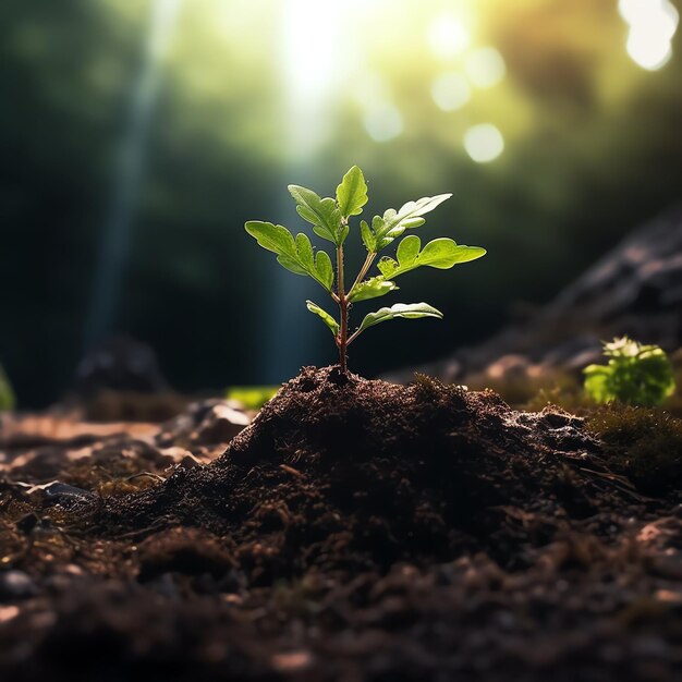 Planta que crece en tierras agrícolas o bosques con luz solar durante el día Planta que está creciendo Día Mundial de la Tierra