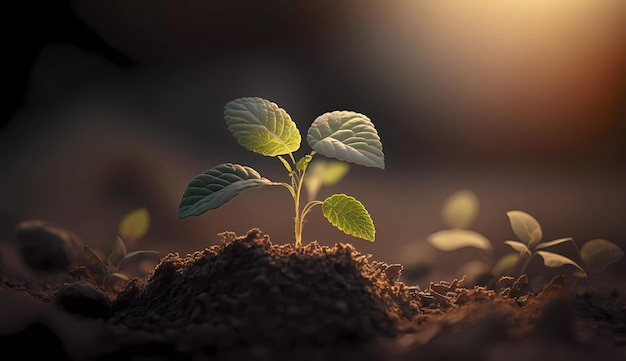 Una planta que está creciendo en el suelo.