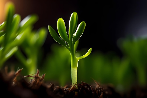 Una planta que está creciendo en la tierra.