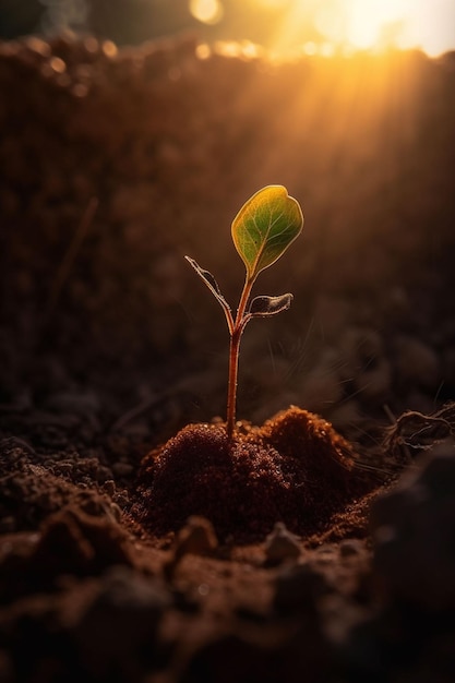 Una planta que está creciendo en la tierra.