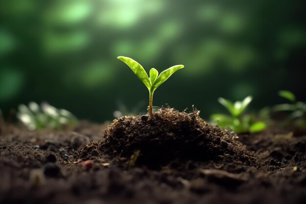 Una planta que está creciendo en la tierra.