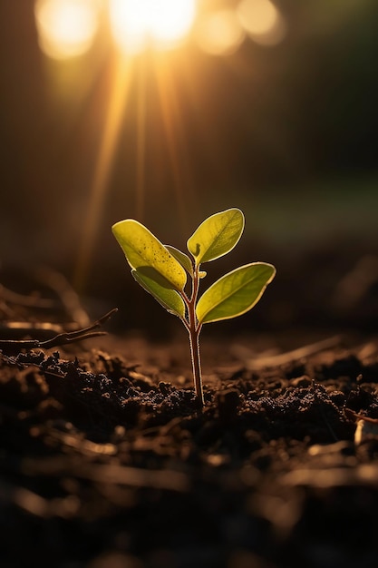 Una planta que está creciendo en la tierra.