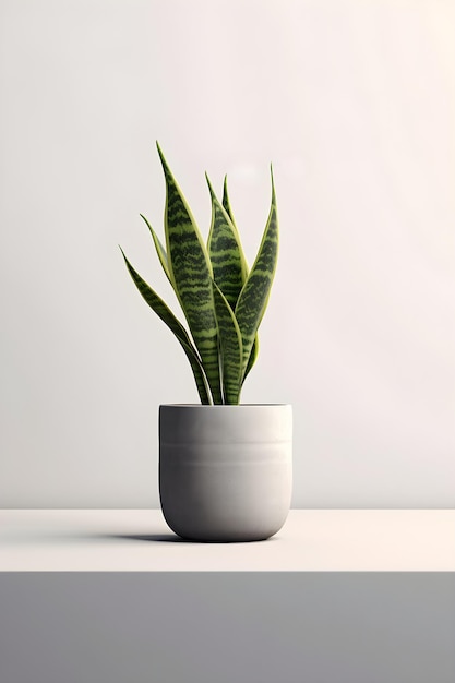 Planta de sansevieria en maceta de cerámica planta de serpiente fondo blanco.