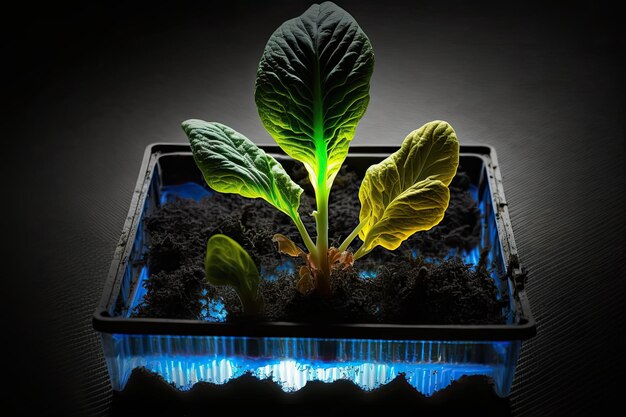 Foto planta saudável crescendo em um recipiente de plástico generative ai