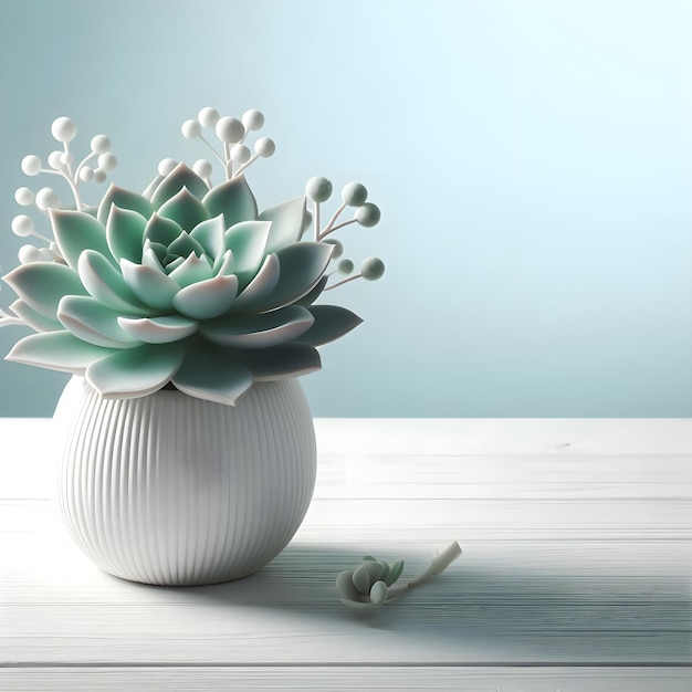 Foto planta suculenta em vaso branco isolada em fundo de mesa branco