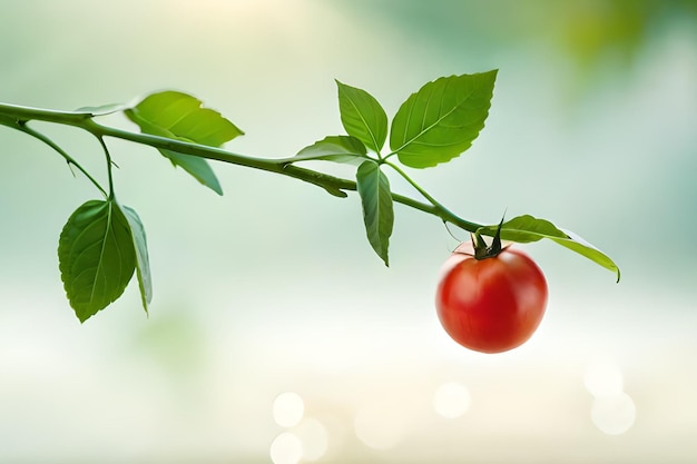 Una planta de tomate con hojas verdes y una hoja verde.