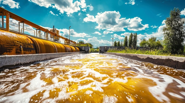 Una planta de tratamiento de agua que purifica el líquido amarillo para mejorar la salud ecológica y limpiar los drenajes industriales