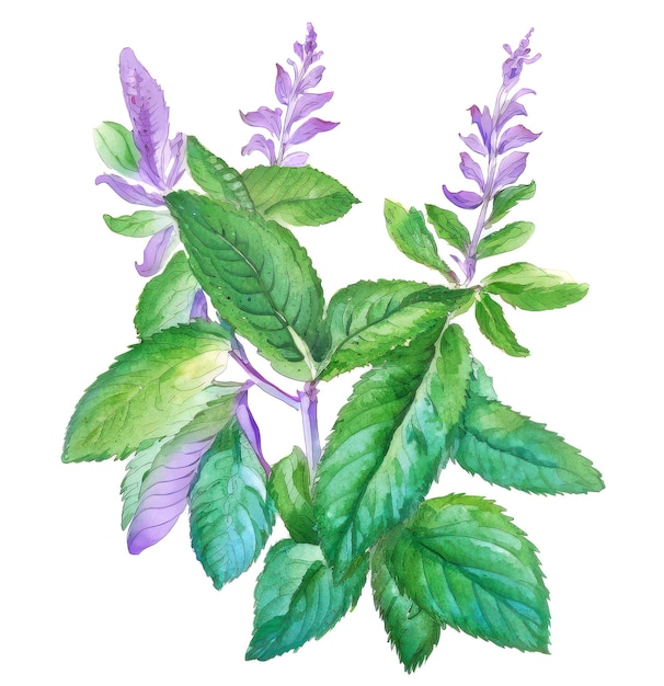 Planta de tulsi de albahaca sagrada aislada sobre fondo blanco