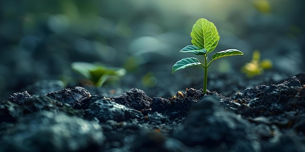 Planta verde a brotar em terra rachada Um símbolo de esperança e resiliência perante os desafios ambientais Conceito Esperança Resiliência Ambiente Símbolo Natureza