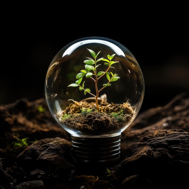 Foto planta verde en una bombilla