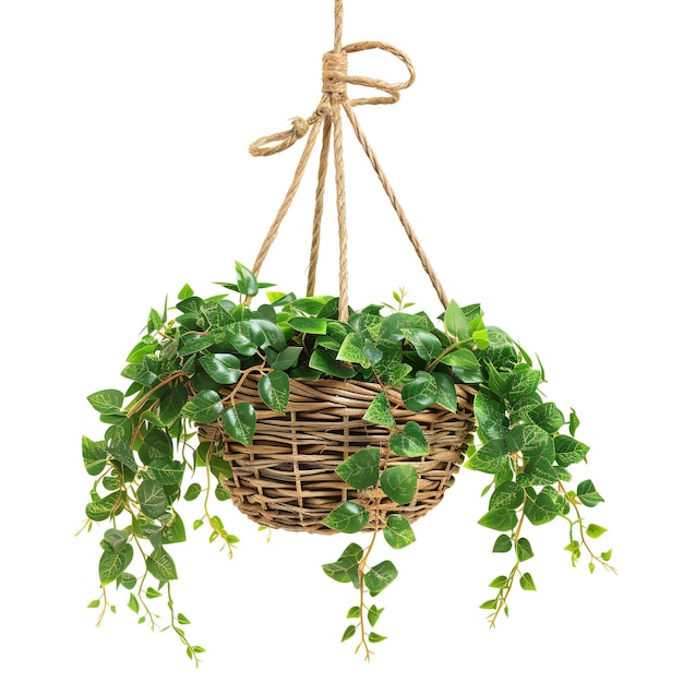 Planta verde en una canasta aislada sobre un fondo blanco