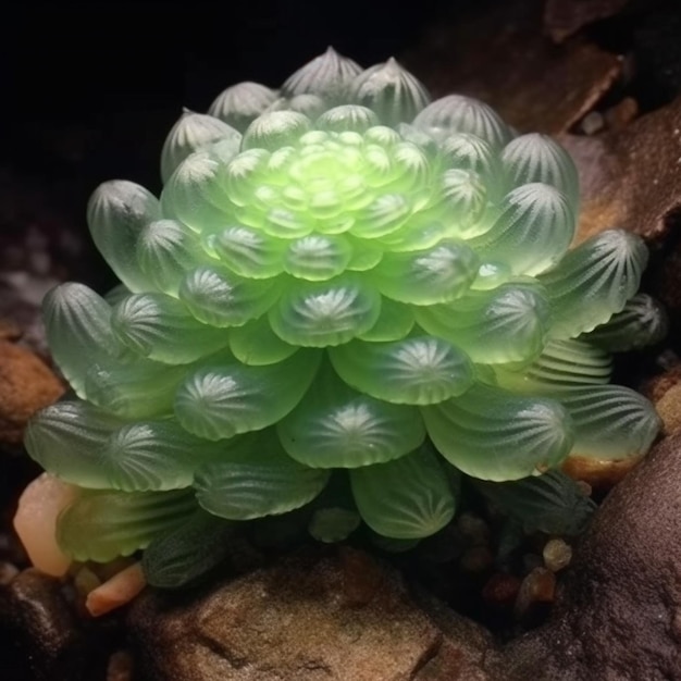 Una planta verde con una cara blanca y una banda negra alrededor del centro.