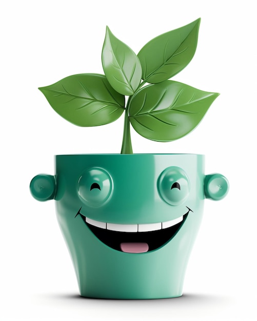 Una planta verde con una cara y una sonrisa.