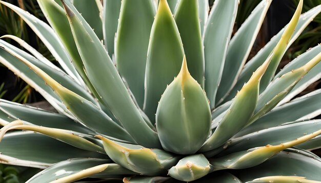 una planta verde con un centro amarillo y una hoja verde