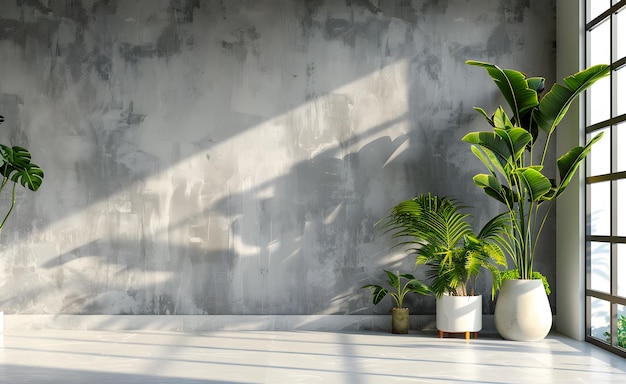 Planta verde em pote preto em fundo de parede de concreto renderização 3D