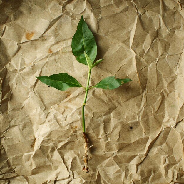 una planta verde está creciendo de una pieza de papel