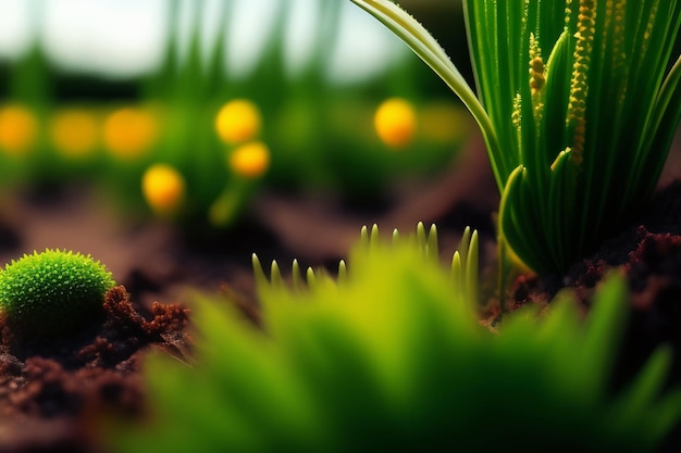 Foto una planta verde con flores amarillas en primer plano