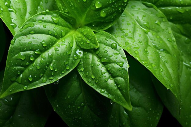 Una planta verde con gotas de agua