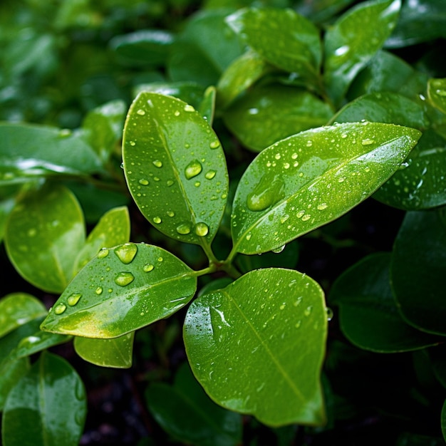 Una planta verde con gotitas de agua