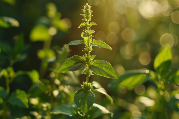 Una planta verde con hojas y un tallo