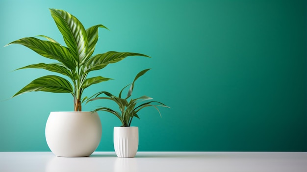 Una planta verde en un jarrón blanco.