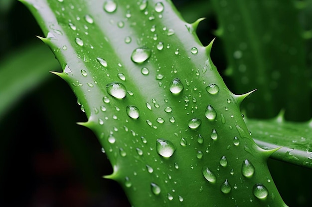 Una planta verde bajo la lluvia.