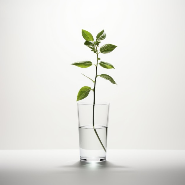 Planta verde minimalista en un vaso de agua Ilustración en 3D