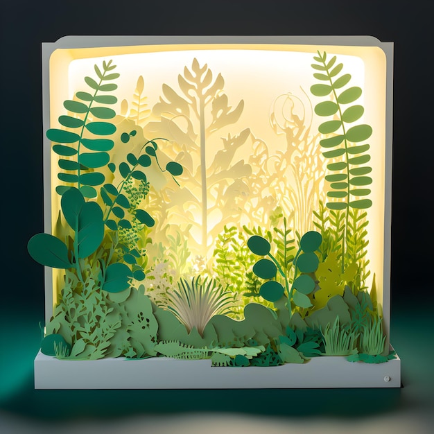 Planta verde, natureza, corte de papel, diorama, origami, árvore, geração, ai