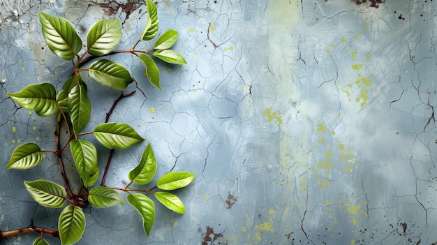Planta verde en la pared azul agrietada Resiliencia de las naturalezas