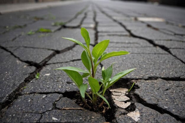 Planta verde que brota a través de los bloques de pavimentación