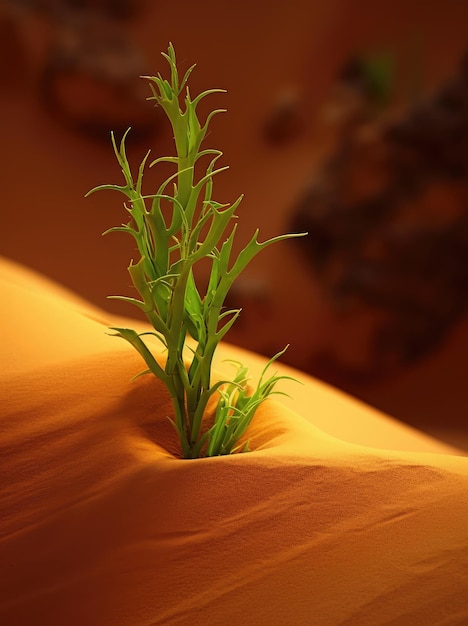 Foto una planta verde que crece en el desierto