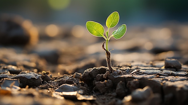 Una planta verde resistente que prospera en medio de una tierra seca y agrietada