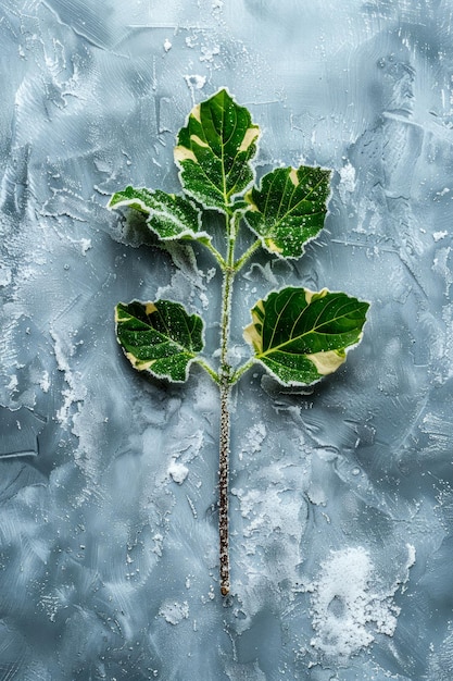 Planta verde vibrante con hojas variadas contra un fondo gris texturizado Botánica de la naturaleza