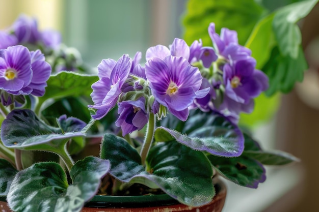 Planta de violeta africana fresca en flor Variedad de emergencia de especies botánicas