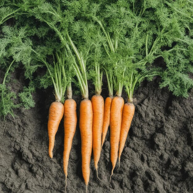 Foto la planta de zanahorias cosecha la cosecha de naranjas crece desde el campo de tierra vegetales silvestres cultivados