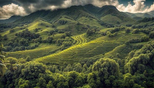 Plantação de café de alta montanha Plantação de café Fantástica paisagem de montanha