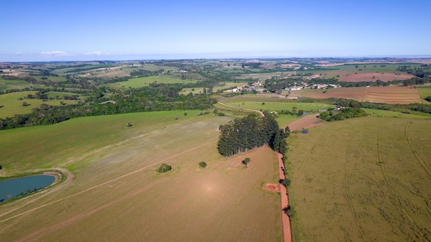 plantação de soja no Brasil. Campo verde com soja cultivada. Vista aérea