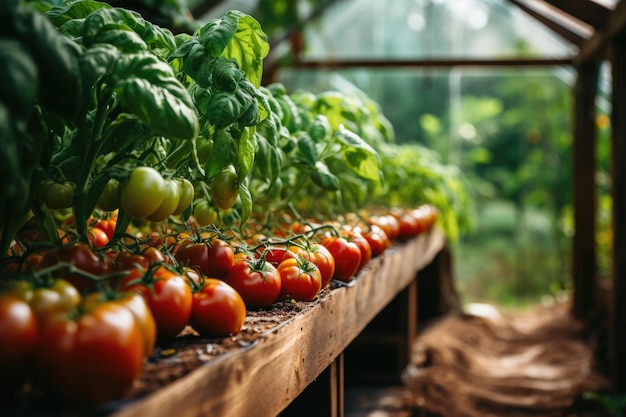 Foto plantação de tomate em estufa cultivo de vegetais orgânicos