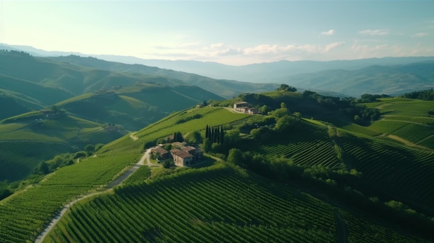 Plantação de vinhedos Cultivo de uvas na Itália França Espanha Dia ensolarado arbustos de uva montanhas